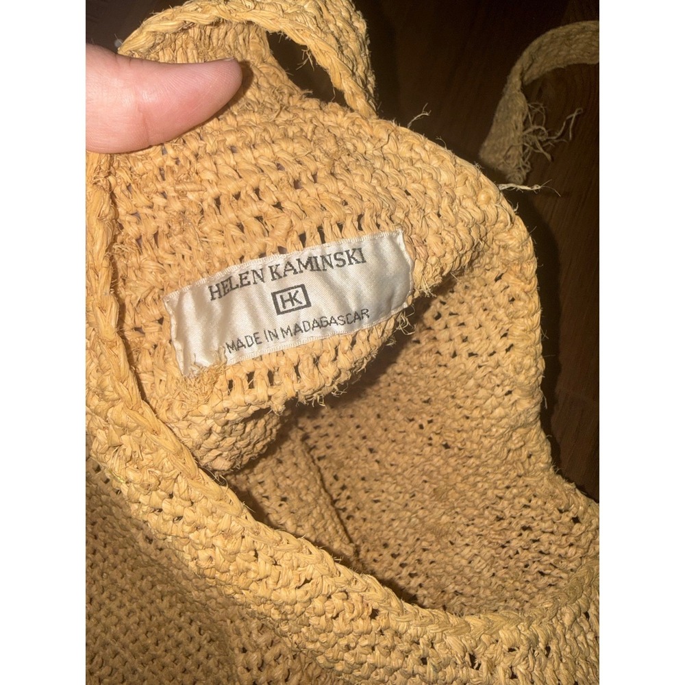 Helen Kaminski Raffia Crochet Shoulder Bag Honey Tan Boho Madagascar Bucket Tote - Picture 3 of 6